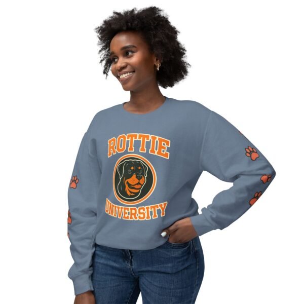 13940138332525323916_2048.jpeg Rottie University Crewneck Sweatshirt With Paws