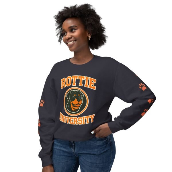 17172543376470471531_2048.jpeg Rottie University Crewneck Sweatshirt With Paws