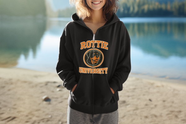 20260117072411-1f0f3758-4b57-69e6-b2c2-4e07abecae80.png Rottie University™ Rottweiler Mascot Zip Hoodie NP — Full‑Zip Jacket