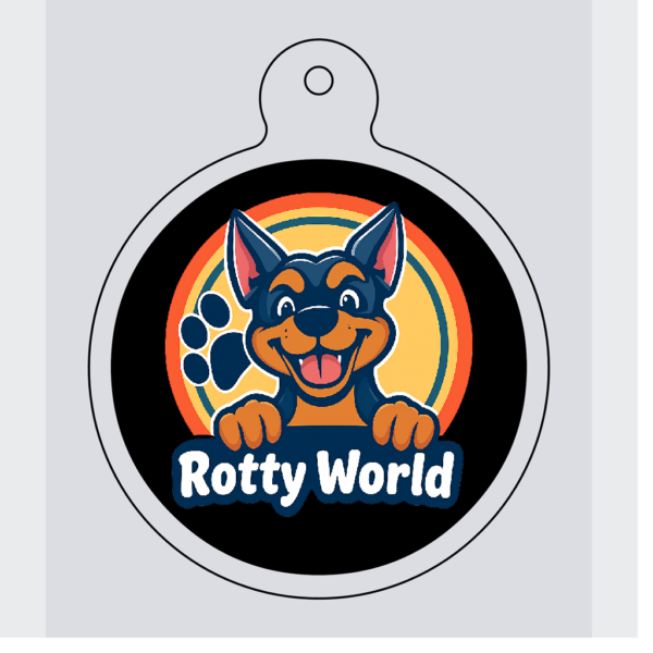 Rotty World Pet Tag — Cute Rottweiler ID Tag with Paw Graphic