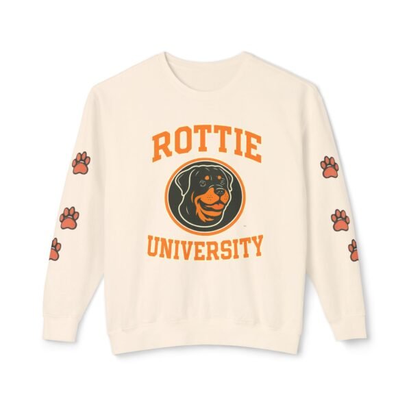 7974293833533328327_2048.jpeg Rottie University Crewneck Sweatshirt With Paws