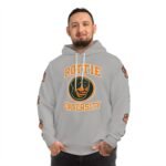 Rottie University™ Pullover Hoodie Grey Rottweiler Dog School Graphic Hoodie Man Front Rottie University™ Pullover Hoodie Grey Rottweiler Dog School Graphic Hoodie