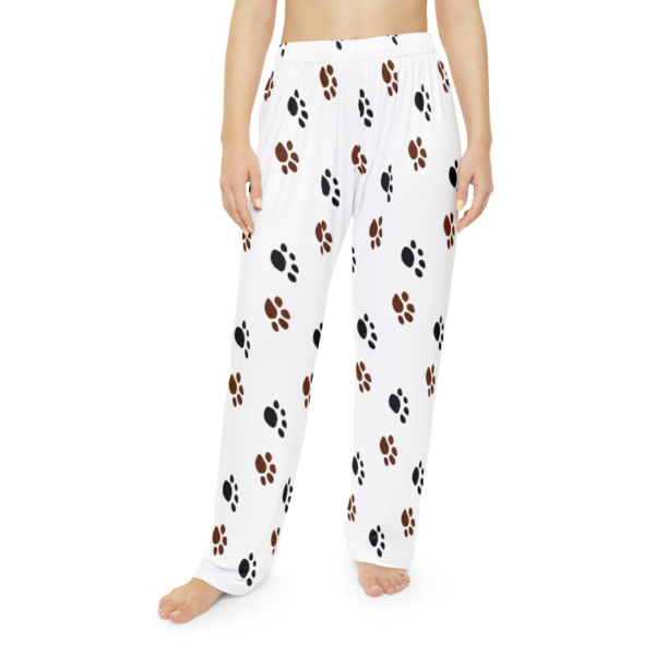Cozy White Sleep Pants with Brown & Black Paw Print Pattern