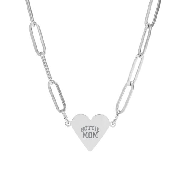 Rottie Mom Engraved Paperclip Heart Necklace
