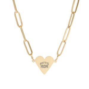 Rottie Mom Engraved Paperclip Heart Necklace