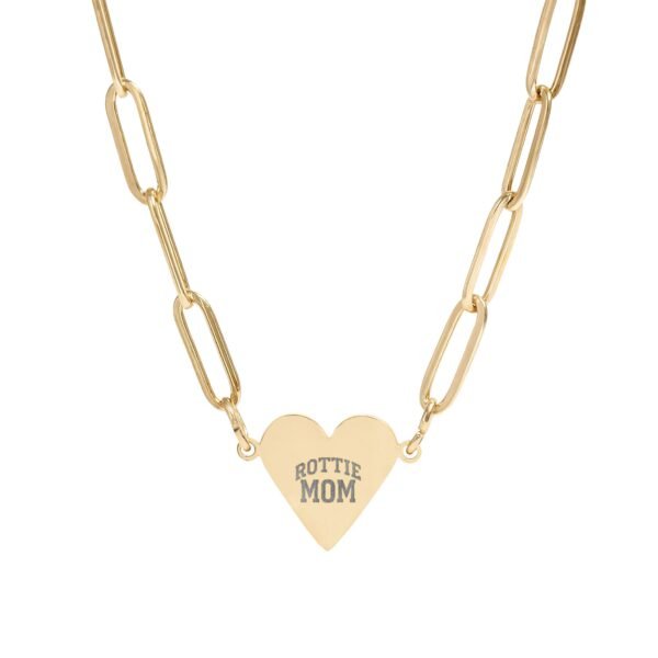 Rottie Mom Engraved Paperclip Heart Necklace