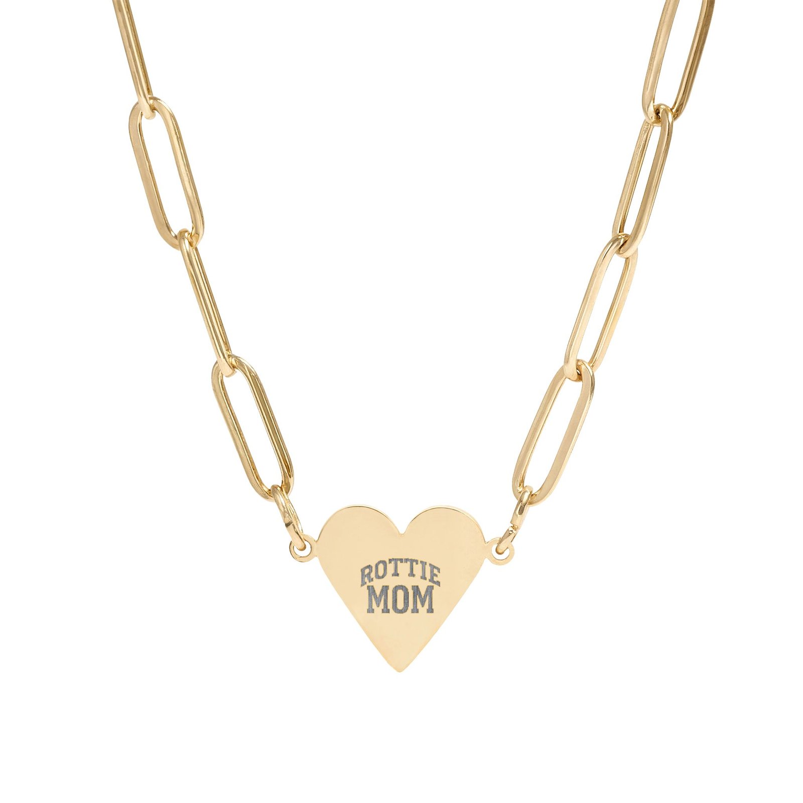 Rottie Mom Engraved Paperclip Heart Necklace