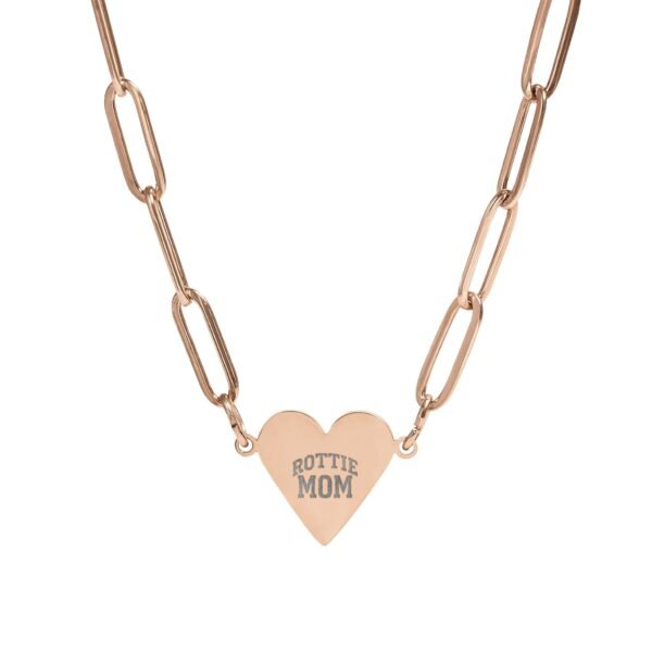 Rottie Mom Engraved Paperclip Heart Necklace