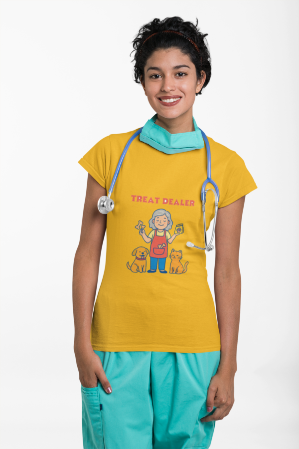 20251113034349-1f0c042f-6f25-617a-8f1f-4e6cd4431847.png Treat Dealer T-Shirt — Funny Pet Lover Shirt with Grandma, Dog & Cat Graphic