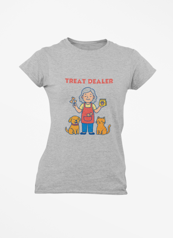 20260305053710-1f118555-b0a5-6d32-b3e9-3ab85edab72f.png Treat Dealer T-Shirt — Funny Pet Lover Shirt with Grandma, Dog & Cat Graphic