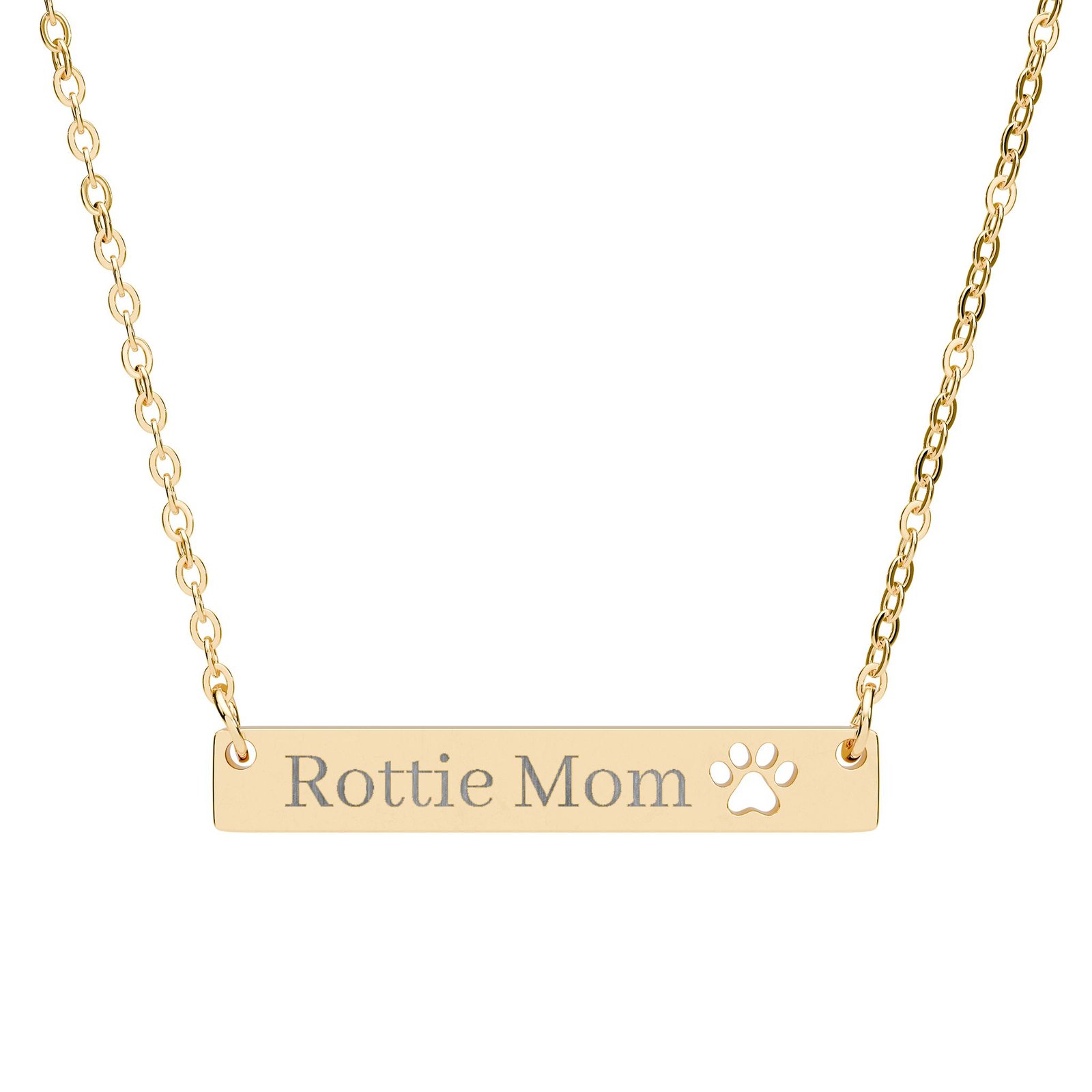 Rottie Mom With Cutout Paw Bar Necklace