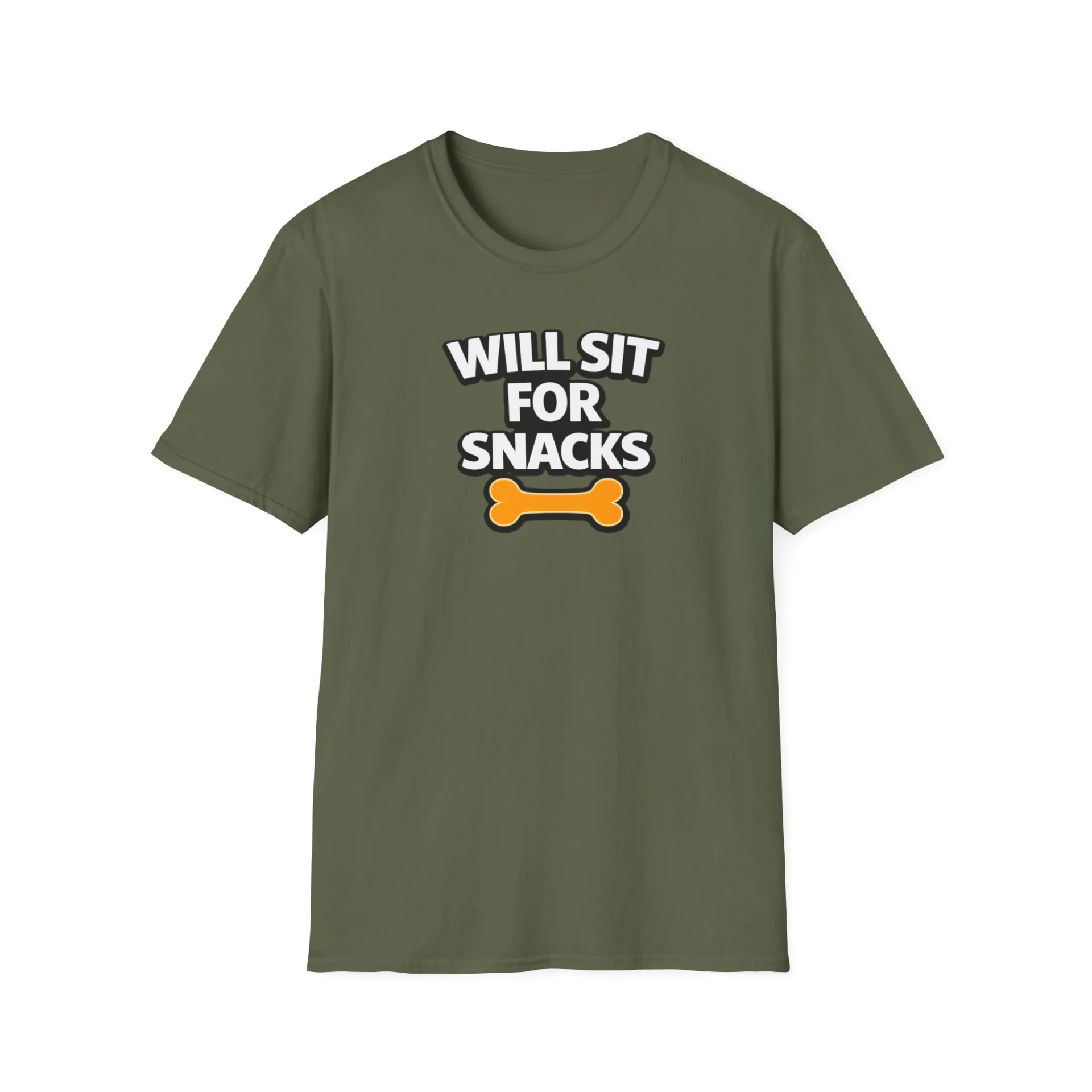 Will Sit For Snacks T-Shirt — Funny Dog Lover Tee with Bone Graphic