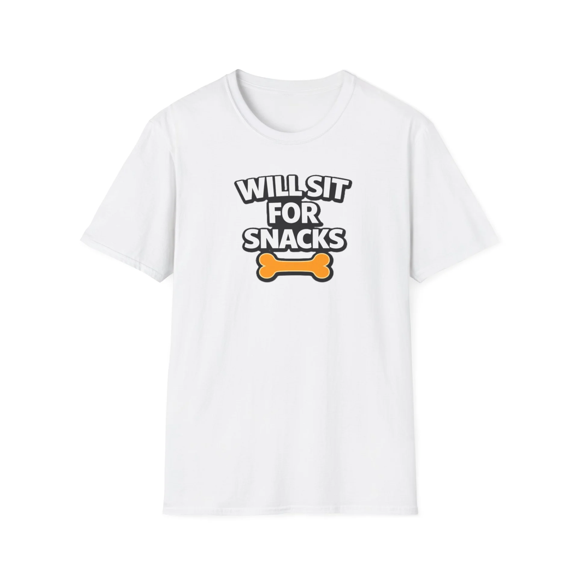 Will Sit For Snacks T-Shirt — Funny Dog Lover Tee with Bone Graphic