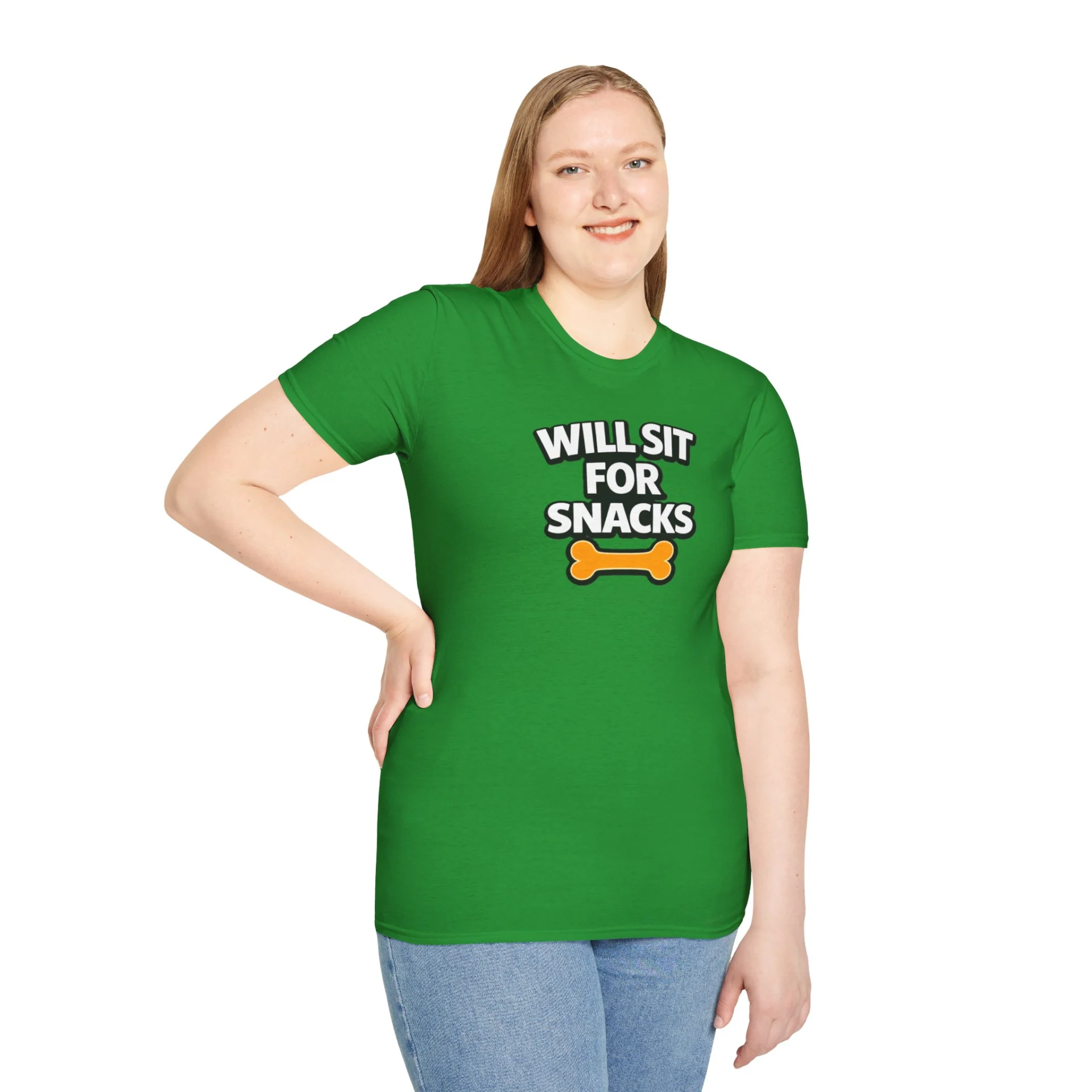 Will Sit For Snacks T-Shirt — Funny Dog Lover Tee with Bone Graphic