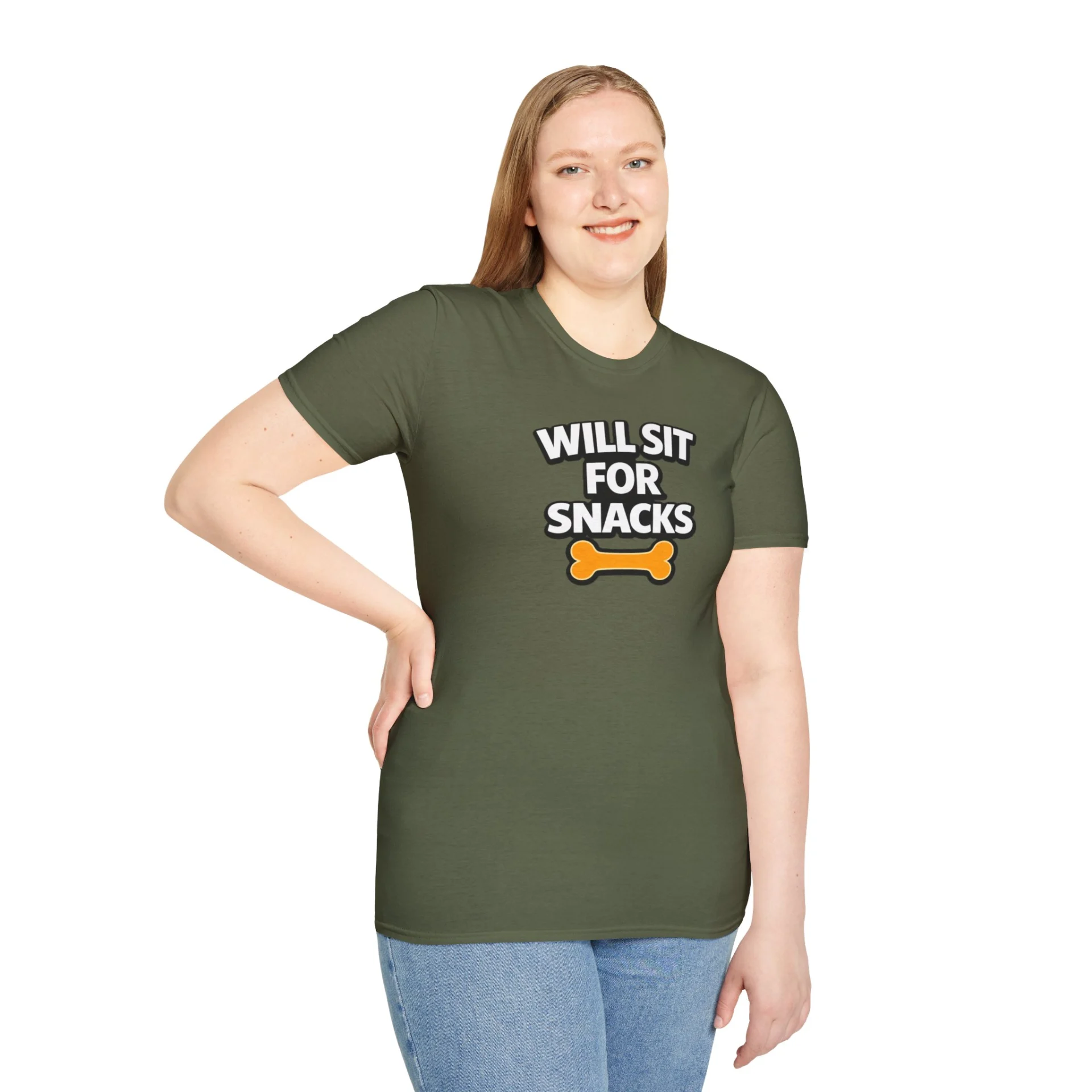 Will Sit For Snacks T-Shirt — Funny Dog Lover Tee with Bone Graphic