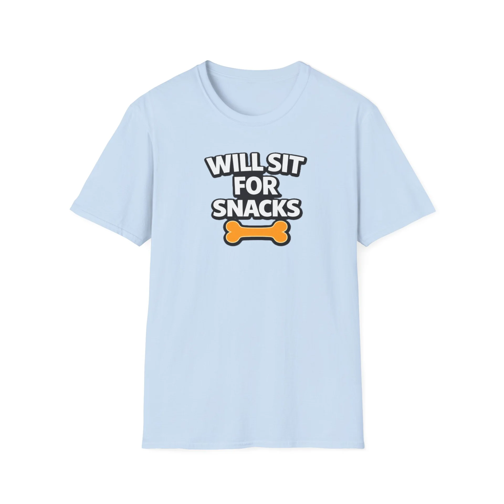 Will Sit For Snacks T-Shirt — Funny Dog Lover Tee with Bone Graphic