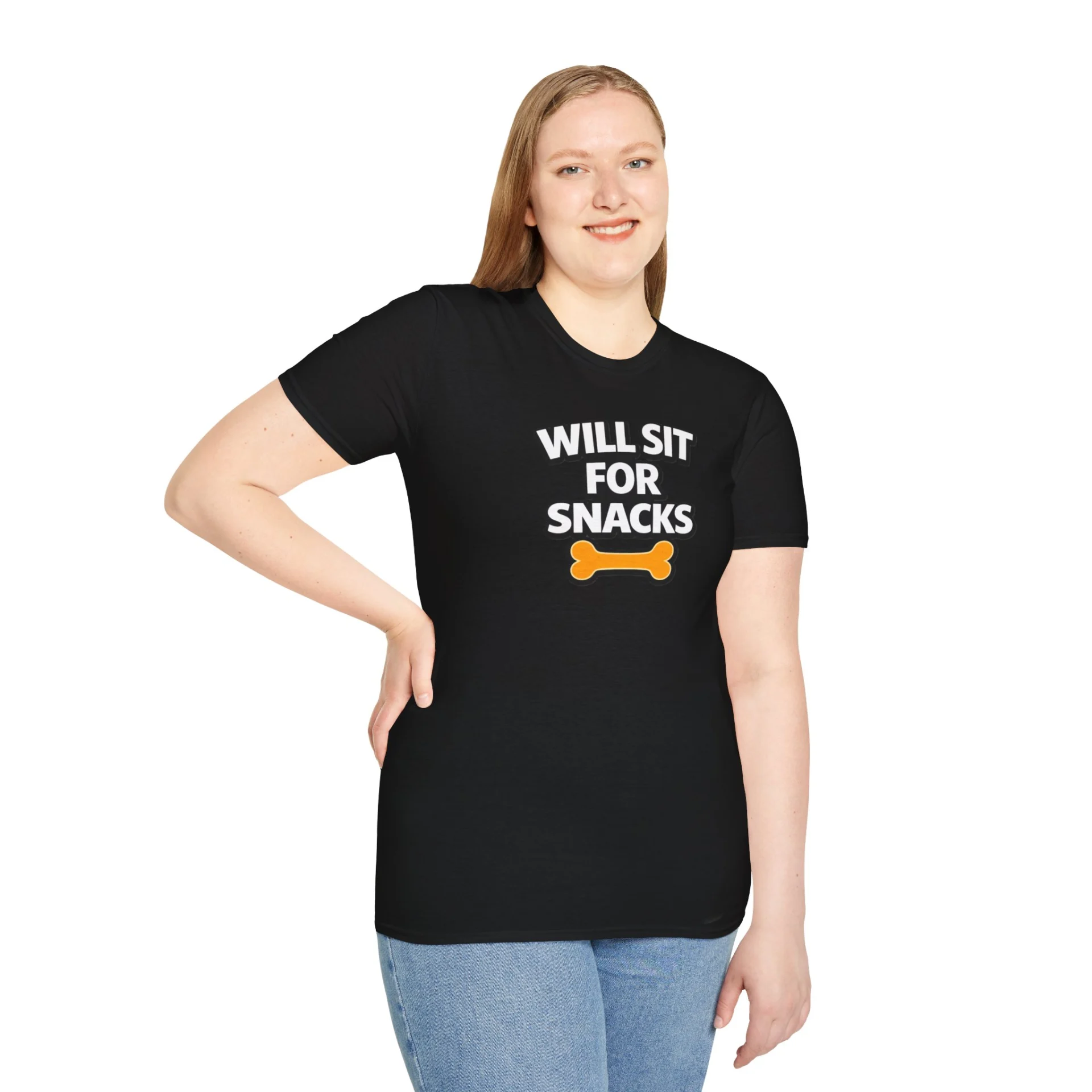 Will Sit For Snacks T-Shirt — Funny Dog Lover Tee with Bone Graphic