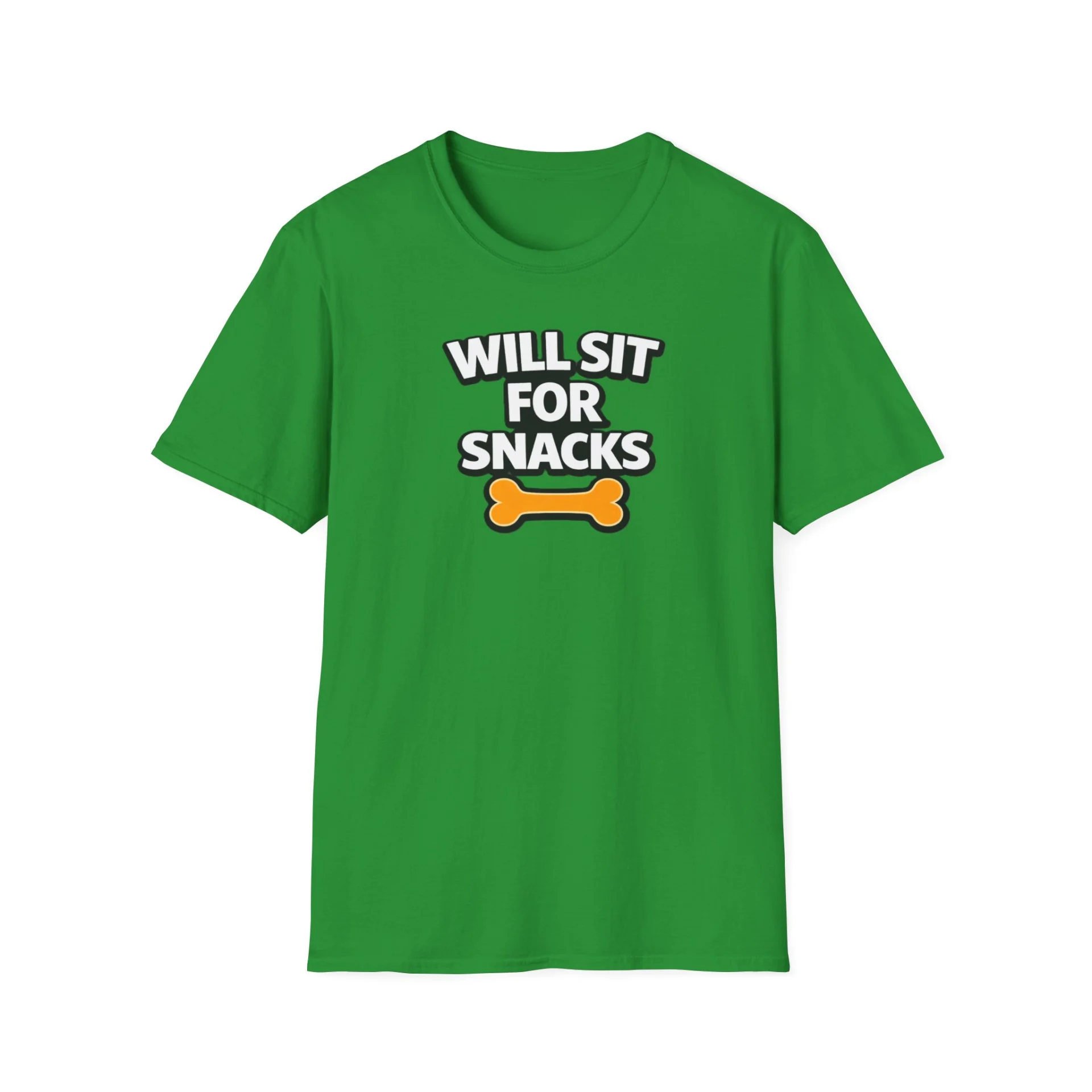 Will Sit For Snacks T-Shirt — Funny Dog Lover Tee with Bone Graphic