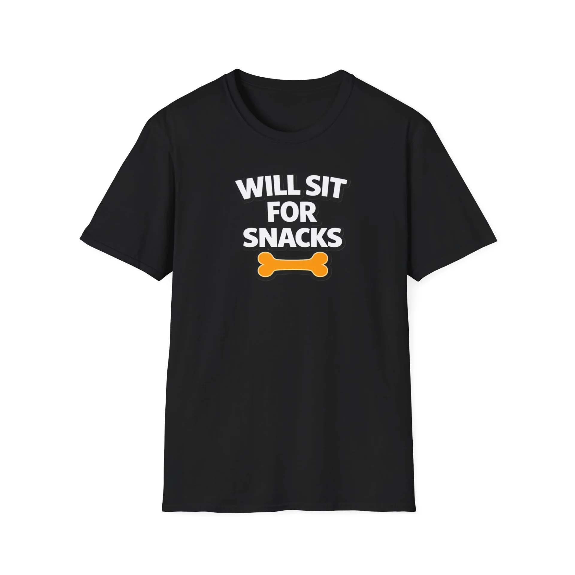 Will Sit For Snacks T-Shirt — Funny Dog Lover Tee with Bone Graphic