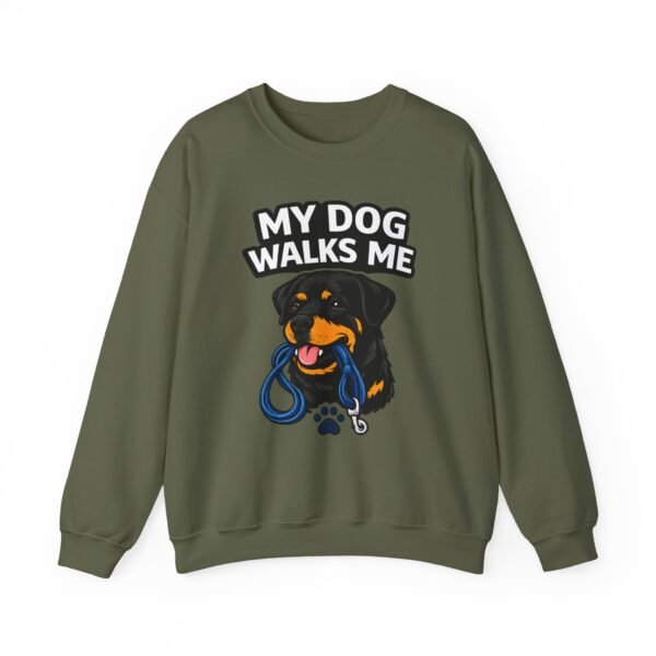 10612913883105919218_2048.jpeg My Dog Walks Me Sweatshirt — Funny Rottweiler Dog Lover Crewneck