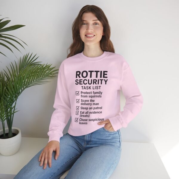 12290397329265758595_2048.jpeg Rottie Security™ "Funny Task List" Light Color Crewneck Sweatshirt