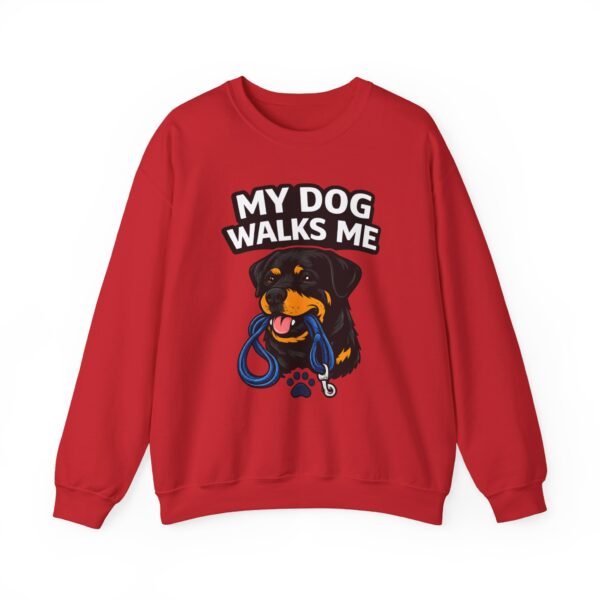 12616872567381134626_2048.jpeg My Dog Walks Me Sweatshirt — Funny Rottweiler Dog Lover Crewneck
