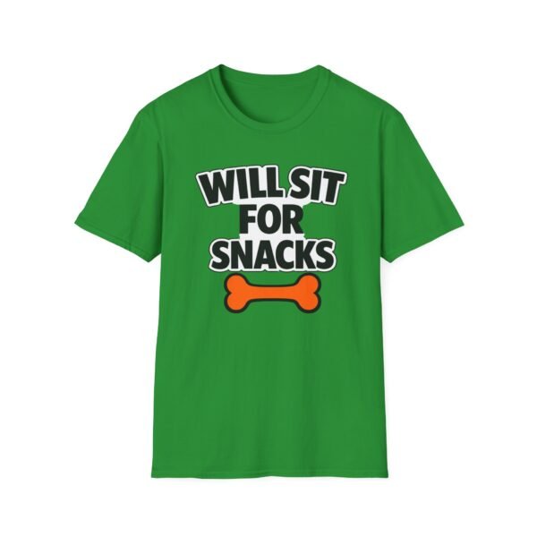 128783624257954172_2048.jpeg Will Sit For Snacks T-Shirt — Funny Dog Lover Tee with Bone Graphic