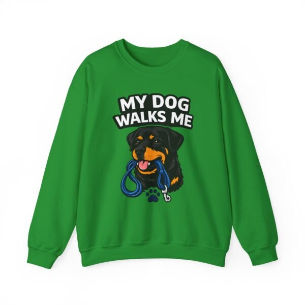 15493081889105578953_2048.jpeg My Dog Walks Me Sweatshirt — Funny Rottweiler Dog Lover Crewneck