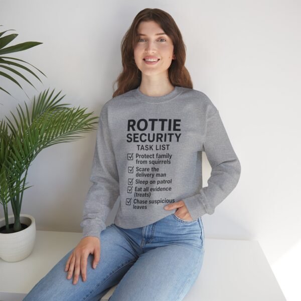 1590742358364120540_2048.jpeg Rottie Security™ "Funny Task List" Light Color Crewneck Sweatshirt