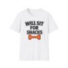 15956643860466113622_2048.jpeg Will Sit For Snacks T-Shirt — Funny Dog Lover Tee with Bone Graphic