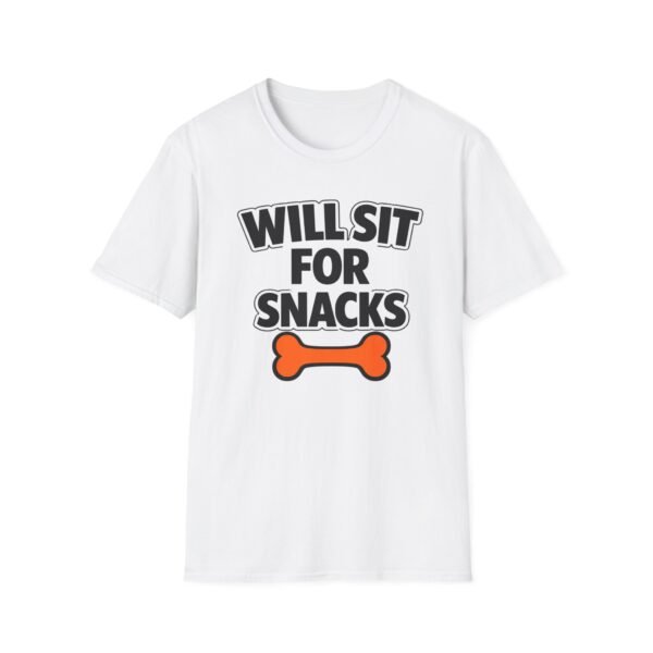 15956643860466113622_2048.jpeg Will Sit For Snacks T-Shirt — Funny Dog Lover Tee with Bone Graphic