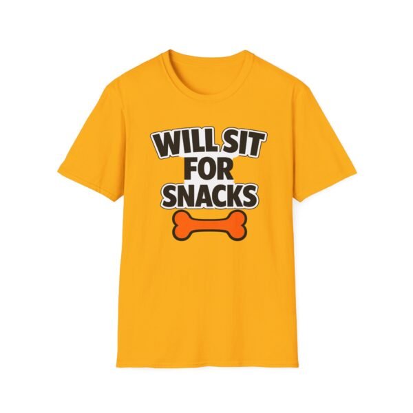17294065664923819436_2048.jpeg Will Sit For Snacks T-Shirt — Funny Dog Lover Tee with Bone Graphic