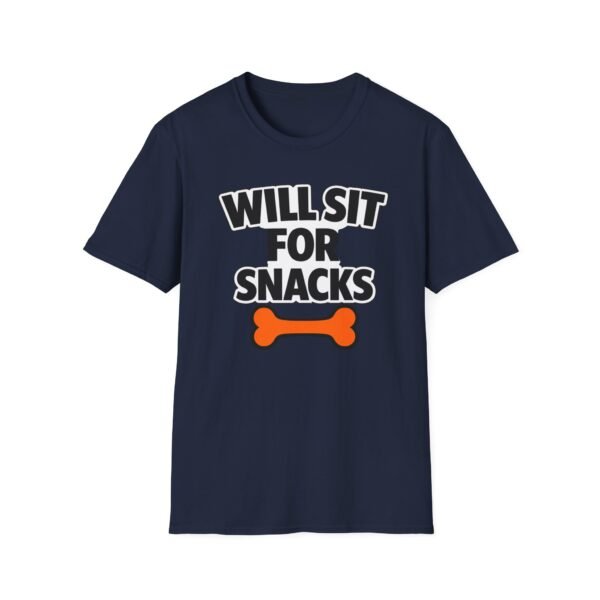 1796328806789199445_2048.jpeg Will Sit For Snacks T-Shirt — Funny Dog Lover Tee with Bone Graphic