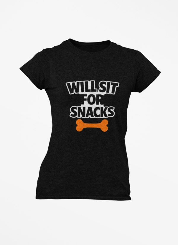 20260525040812-1f157ef5-8a2b-6a24-bfef-96a326dd9751.png Will Sit For Snacks T-Shirt — Funny Dog Lover Tee with Bone Graphic