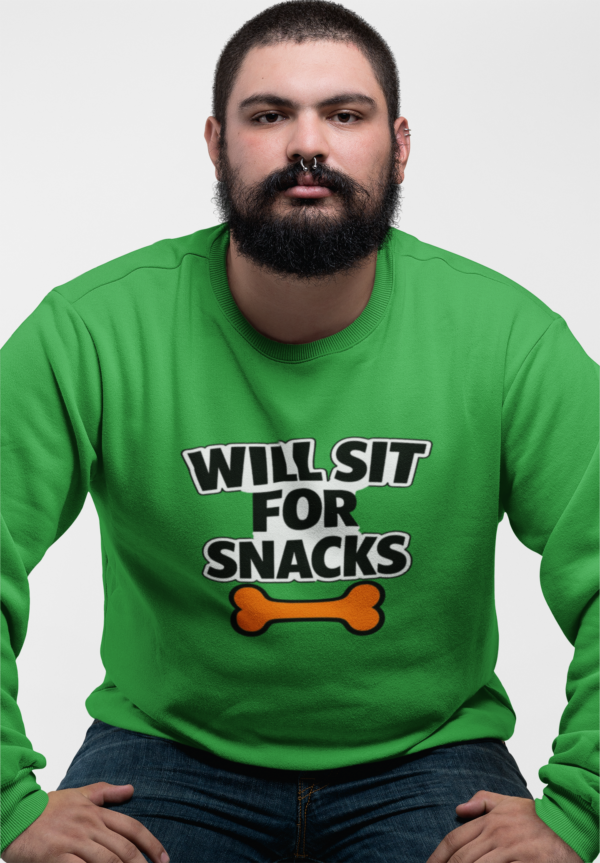 Will Sit for Snacks Funny Dog Bone Crewneck