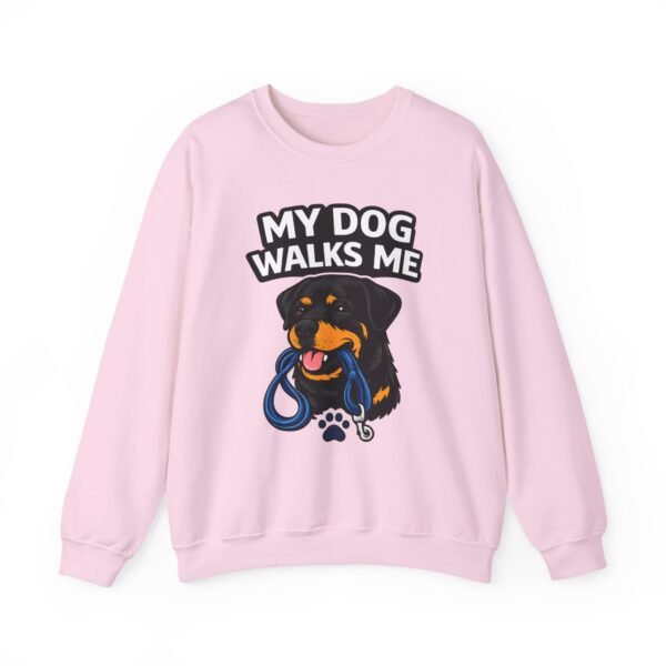 3039025492107132137_2048.jpeg My Dog Walks Me Sweatshirt — Funny Rottweiler Dog Lover Crewneck