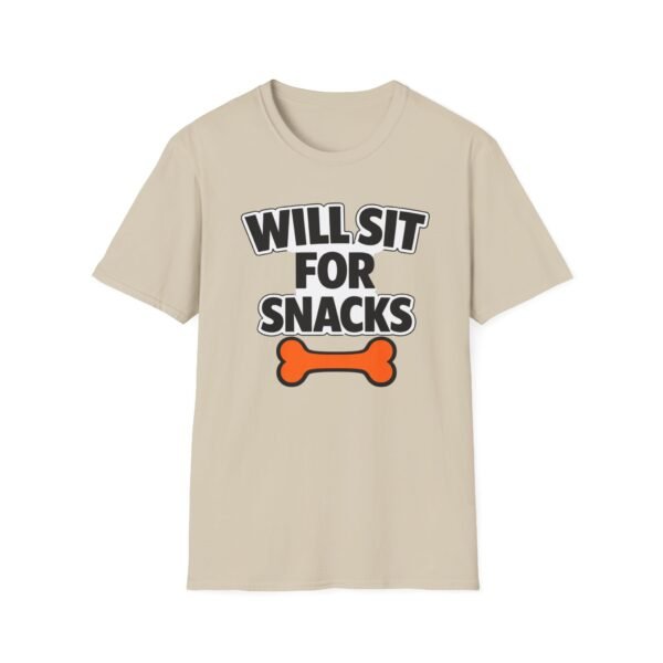 3789788569293808313_2048.jpeg Will Sit For Snacks T-Shirt — Funny Dog Lover Tee with Bone Graphic