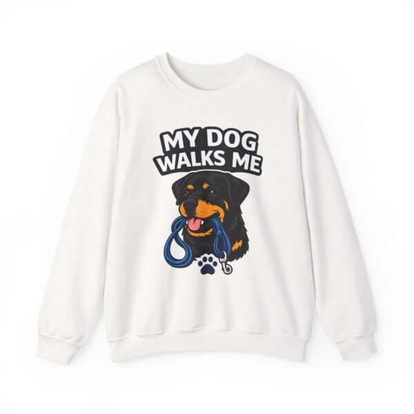6945619674228179574_2048.jpeg My Dog Walks Me Sweatshirt — Funny Rottweiler Dog Lover Crewneck