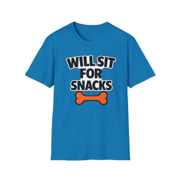 6947704536356757538_2048.jpeg Will Sit For Snacks T-Shirt — Funny Dog Lover Tee with Bone Graphic