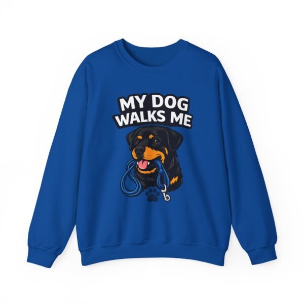6973061036561784341_2048.jpeg My Dog Walks Me Sweatshirt — Funny Rottweiler Dog Lover Crewneck
