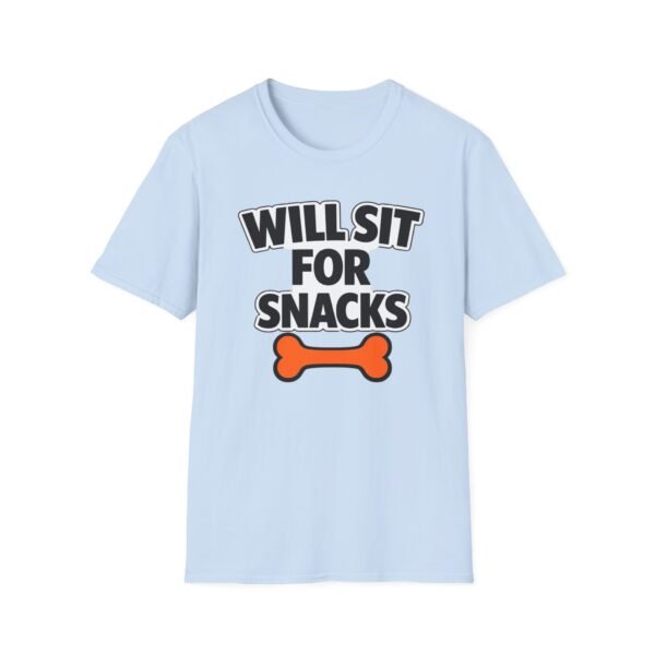 7288332396561043285_2048.jpeg Will Sit For Snacks T-Shirt — Funny Dog Lover Tee with Bone Graphic