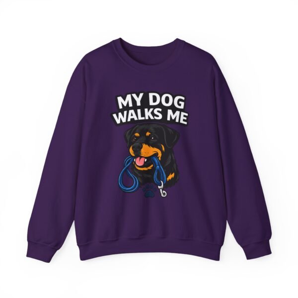 7386477334220554107_2048.jpeg My Dog Walks Me Sweatshirt — Funny Rottweiler Dog Lover Crewneck