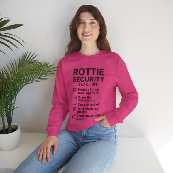 7677292773545930079_2048.jpeg Rottie Security™ "Funny Task List" Light Color Crewneck Sweatshirt