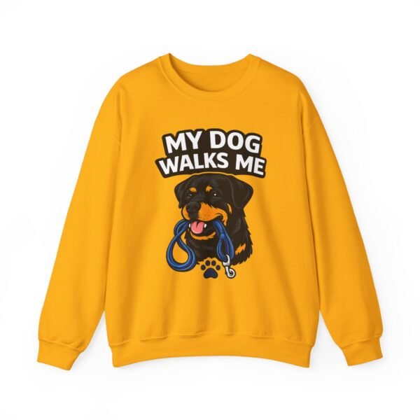 7910646998661209087_2048.jpeg My Dog Walks Me Sweatshirt — Funny Rottweiler Dog Lover Crewneck