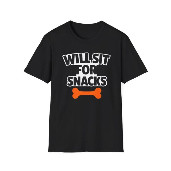 8016095247365264228_2048.jpeg Will Sit For Snacks T-Shirt — Funny Dog Lover Tee with Bone Graphic