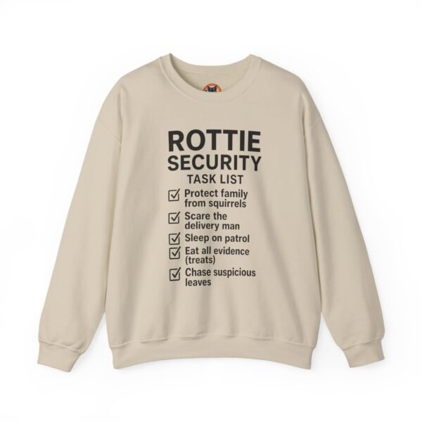 8088953285389394357_2048.jpeg Rottie Security™ "Funny Task List" Light Color Crewneck Sweatshirt