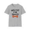 9510579098461742866_2048.jpeg Will Sit For Snacks T-Shirt — Funny Dog Lover Tee with Bone Graphic