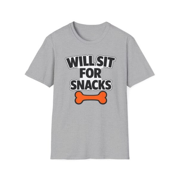 9510579098461742866_2048.jpeg Will Sit For Snacks T-Shirt — Funny Dog Lover Tee with Bone Graphic