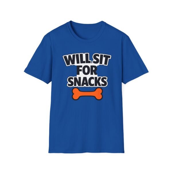 953521760381495226_2048.jpeg Will Sit For Snacks T-Shirt — Funny Dog Lover Tee with Bone Graphic